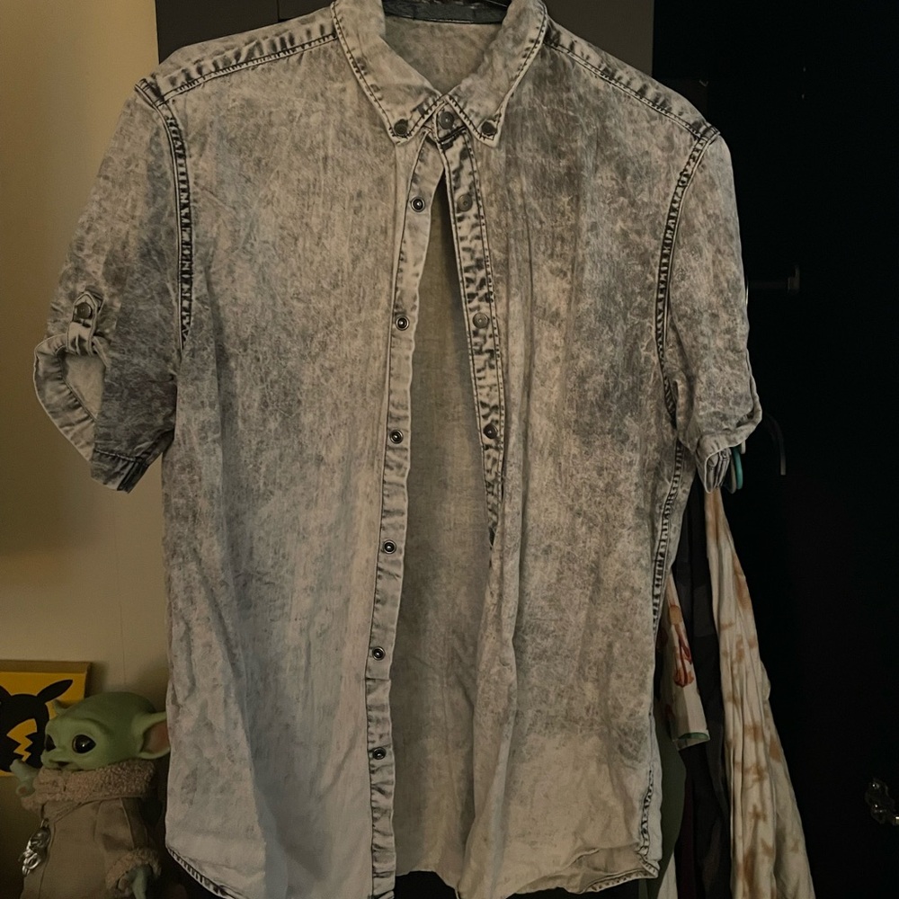 Calvin Klein Distressed Gray Button-Down Shirt